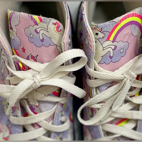 Big girls / junior size 6 Converse high top “Neon Unicorn” sneakers - Picture 6 of 9